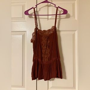 American eagle burnt orange lacy tank top